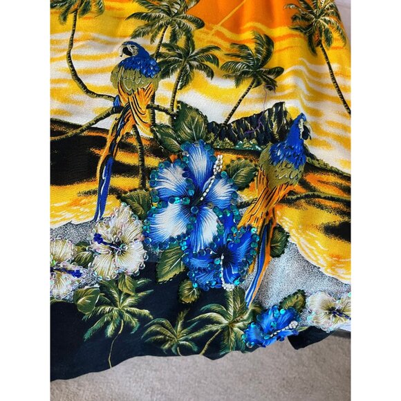 Vtg CZ Cover Up Sequined Dress & Beaded Purse Orange Yellow Blue Sequined Parrot - Picture 10 of 10